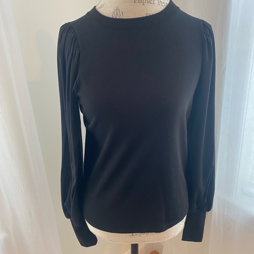 Elegant Black Women's Top with Balloon Type Sleeves